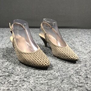 Paul Green Slingback Heels Women's US 7 Beige Suede Perforated Kitten Heel Shoes